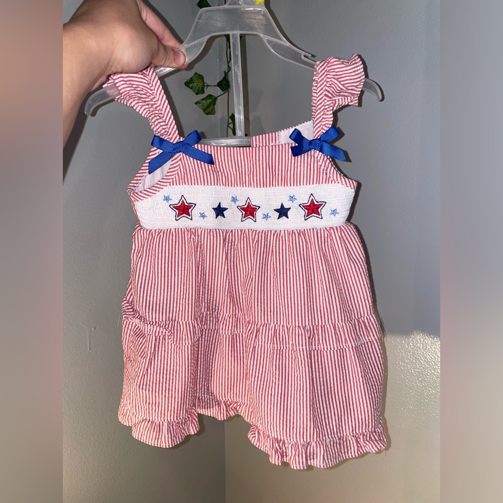 Patriotic smocked dress and bloomers
